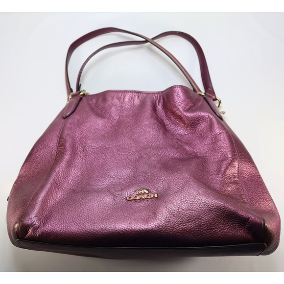 Coach Hallie Pebble‎ Leather Shoulder Bag Metallic Berry F80271 Hobo Redefined